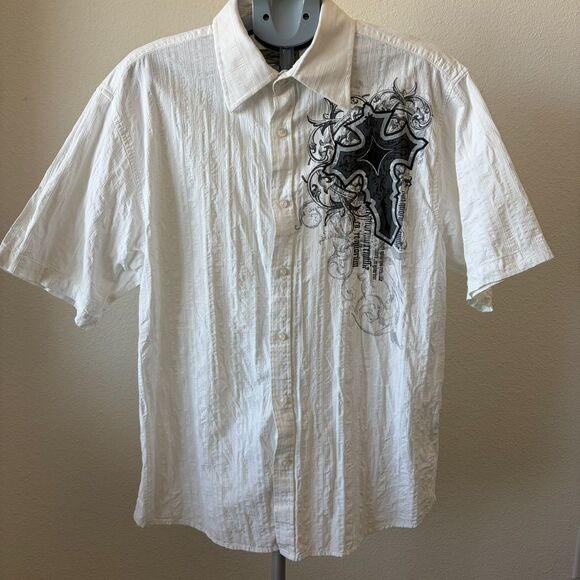 VTG Eighty Eight Button Short Sleeve Shirt Mens XL White Cross Grunge Y2K Punk - Picture 1 of 6